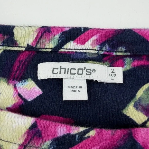 Chicos Womens Size L Navy Magenta Pima Cotton Abstract Floral Short Sleeve Top - Picture 3 of 6